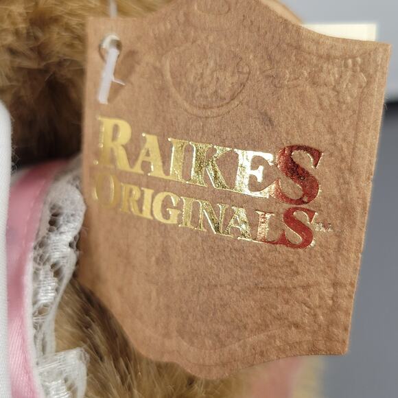 Applause Plush Bunny 12" Vintage 1985 Rakes Wood Face Lace Dress Collectible - Picture 9 of 16